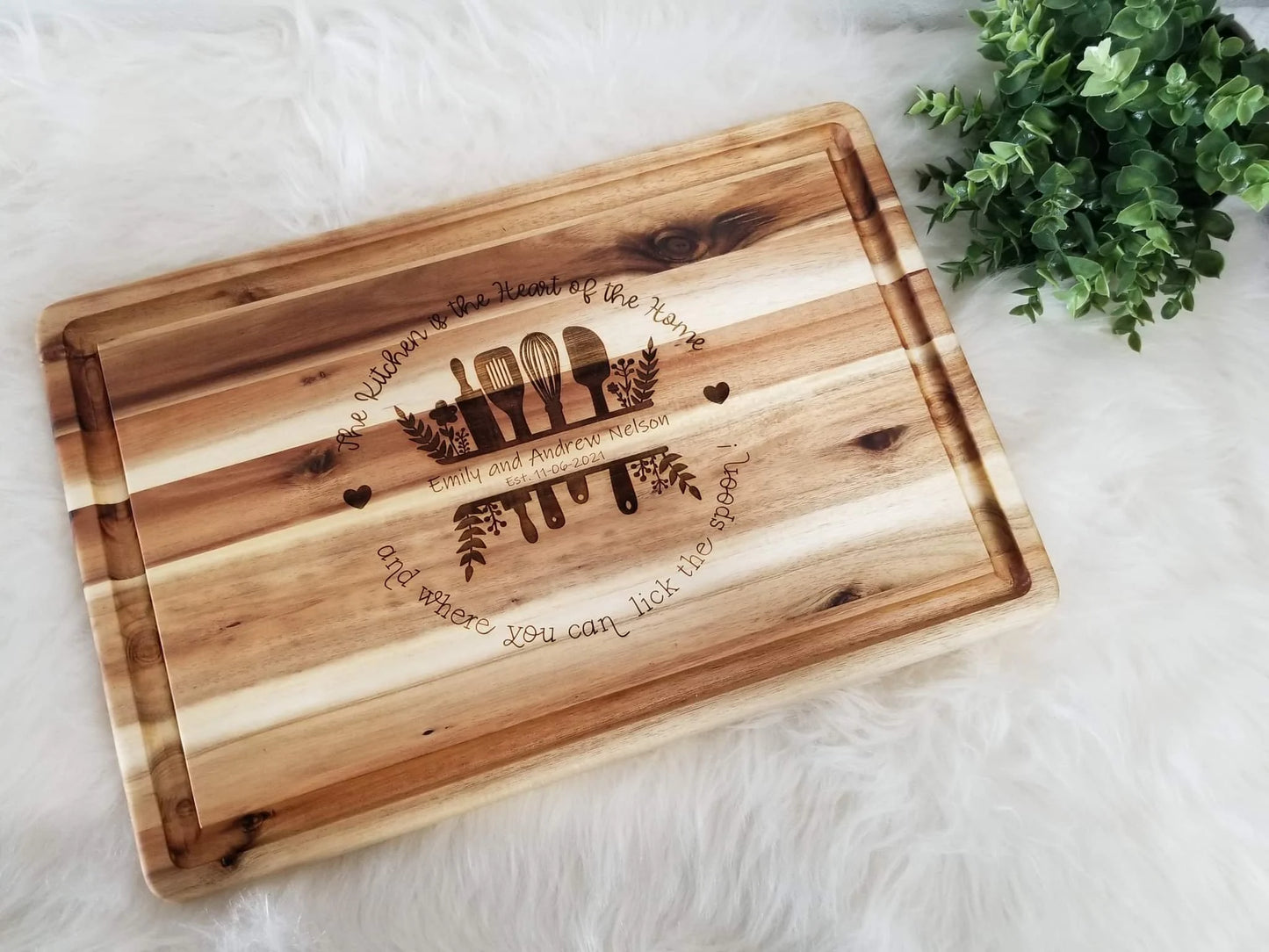 Personalized Chopping Block - Acadia Wood, Personalized Cutting Board, Engraved Cutting Board, wedding gift, realtor gift, new home gift