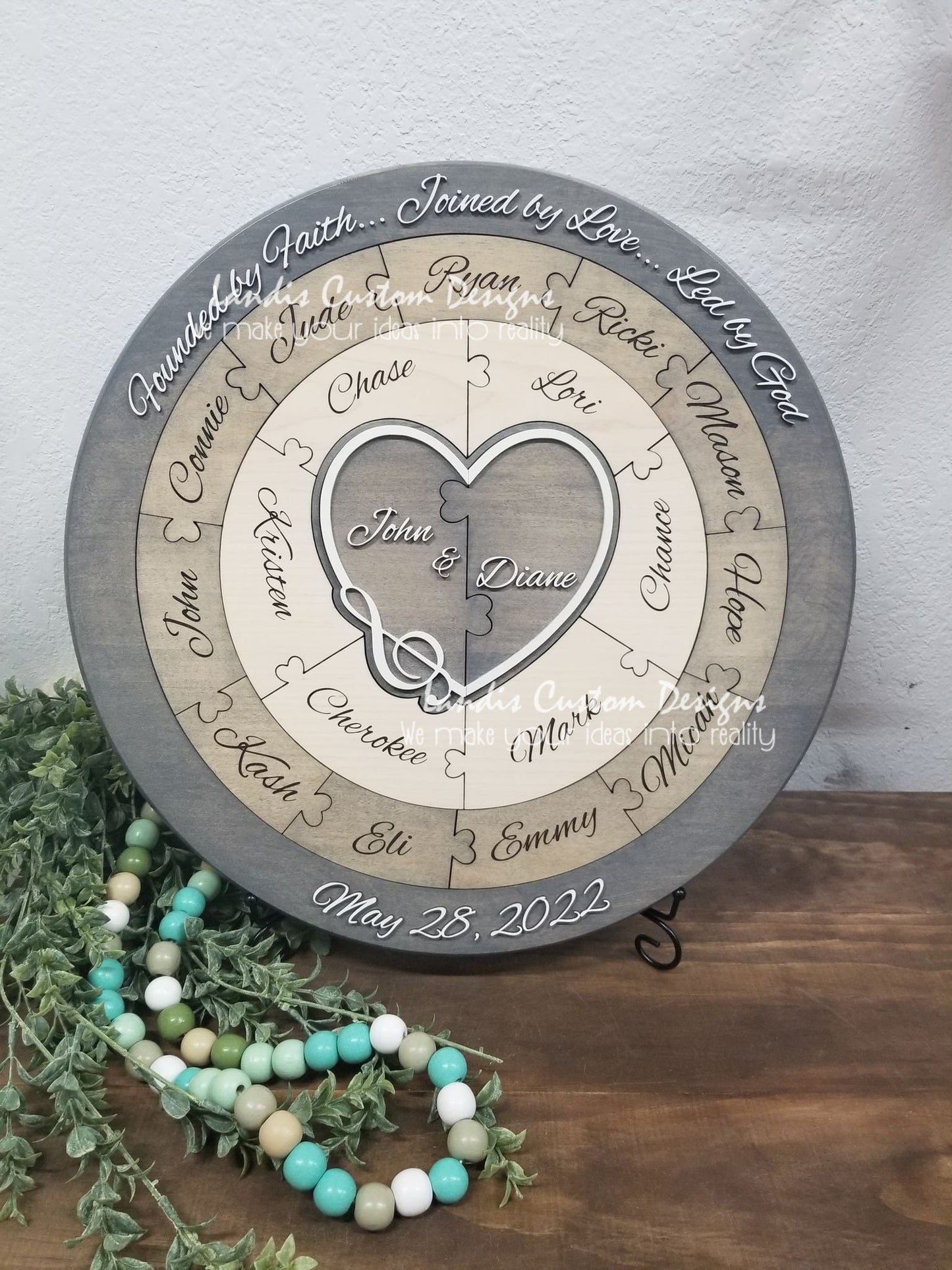 Unity Ceremony, puzzle style, excellent for blended families, wedding gifts, or a unique Unity Ceremony, 2d center, infinity with last name