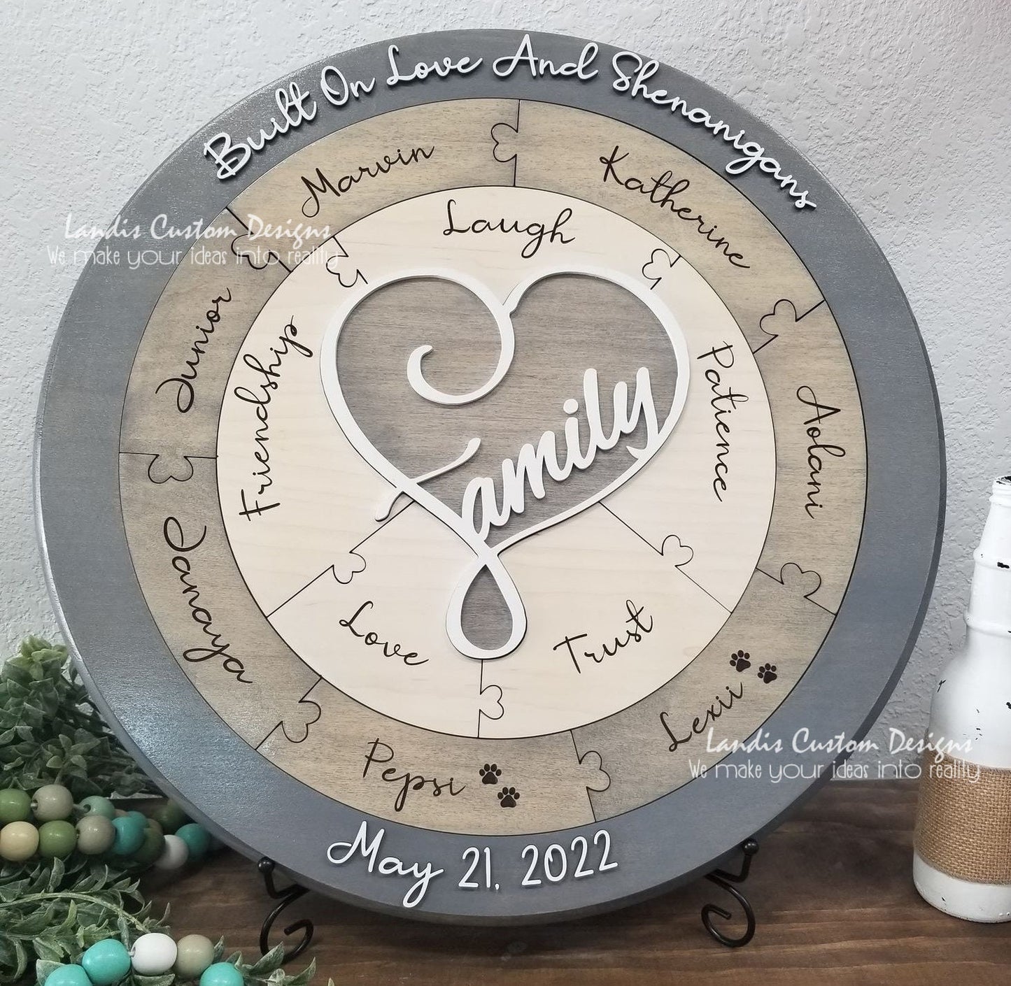 Unity Ceremony, puzzle style, excellent for blended families, wedding gifts, or a unique Unity Ceremony, 2d center, infinity with last name