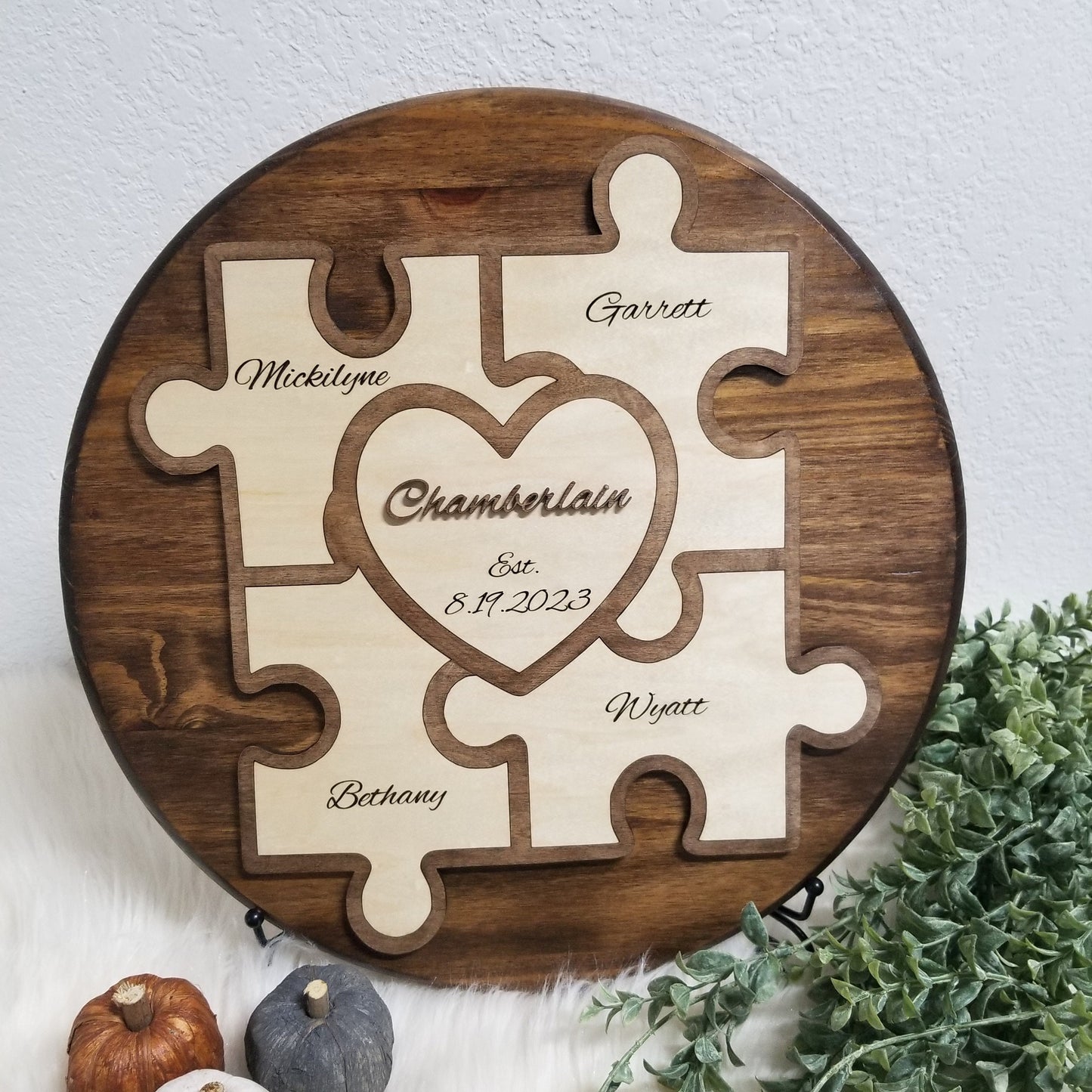 Rustic Unity/ Family Puzzle, Blended Family, Unity Alternative, Unity Puzzle For Wedding, Fully Customized, four puzzle pieces and a heart