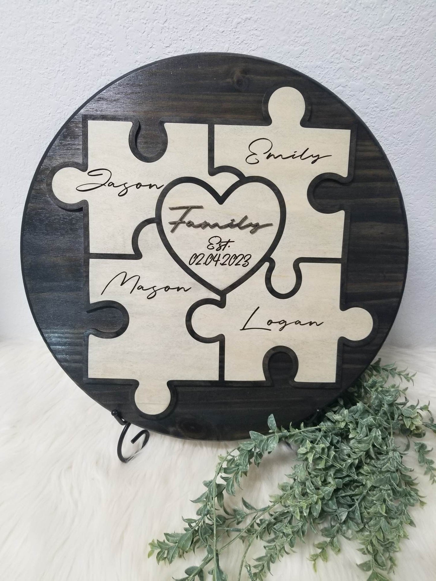 Rustic Unity/ Family Puzzle, Blended Family, Unity Alternative, Unity Puzzle For Wedding, Fully Customized, four puzzle pieces and a heart