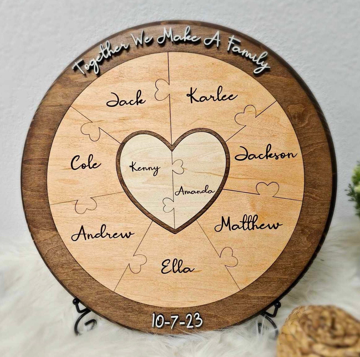 Unity Ceremony Alternative, Blended family, Unique wedding ceremony idea, Customized puzzle, Dark walnut base, various number of pieces