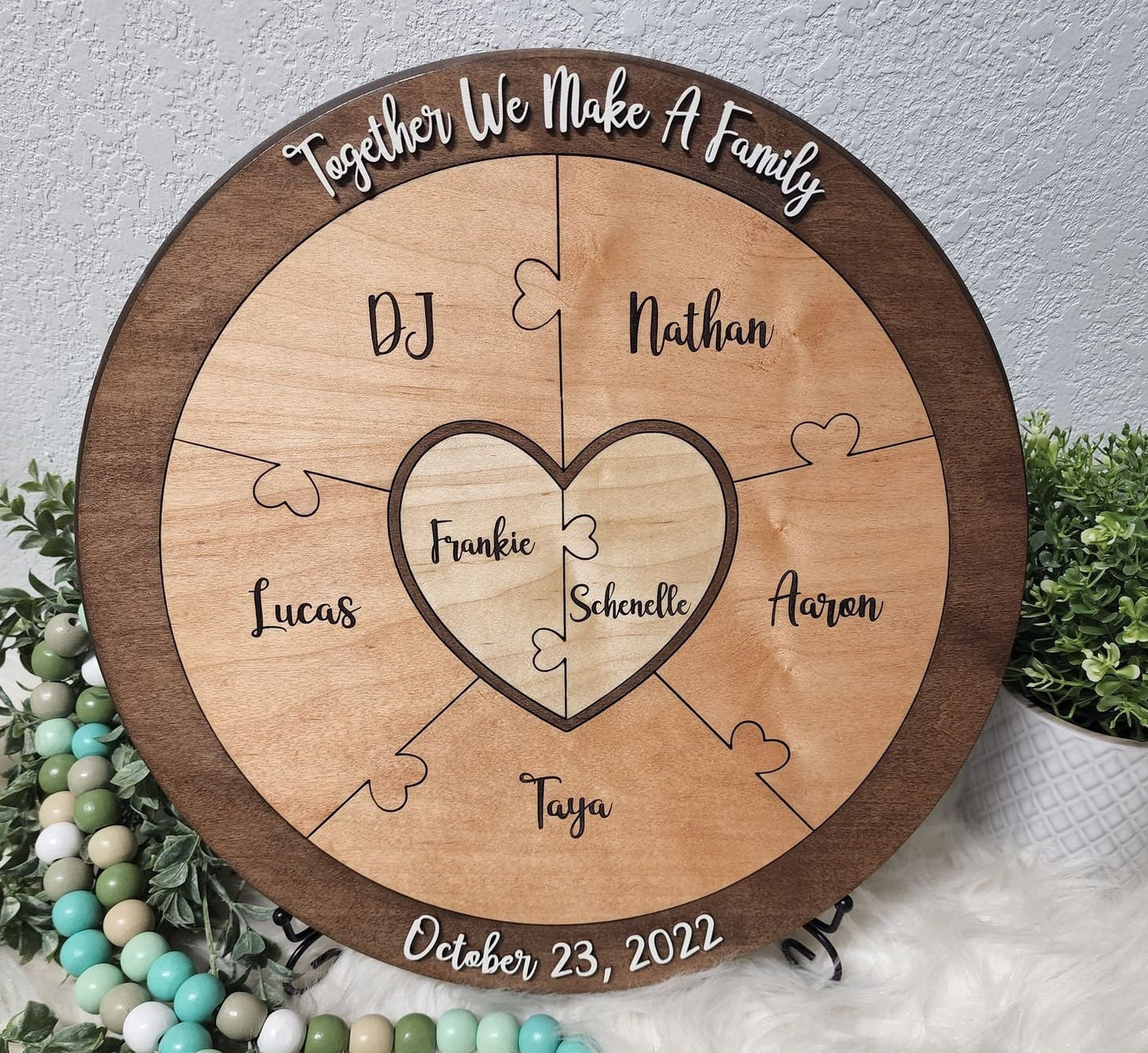 Unity Ceremony Alternative, Blended family, Unique wedding ceremony idea, Customized puzzle, Dark walnut base, various number of pieces