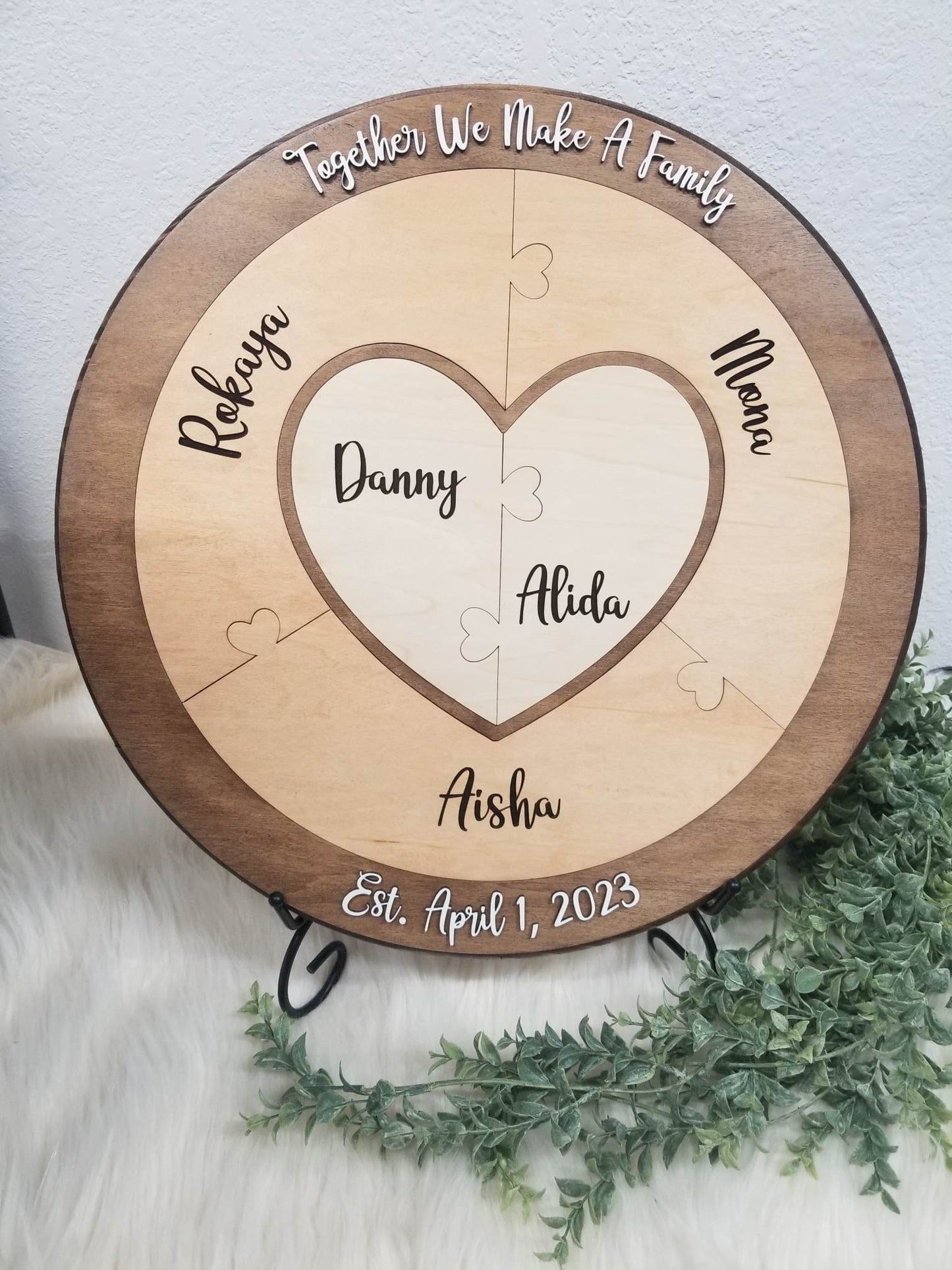 Unity Ceremony Alternative, Blended family, Unique wedding ceremony idea, Customized puzzle, Dark walnut base, various number of pieces