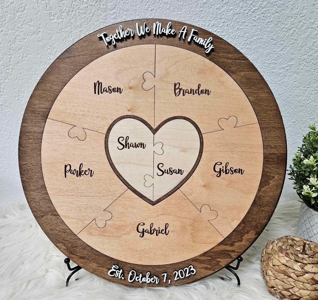 Unity Ceremony Alternative, Blended family, Unique wedding ceremony idea, Customized puzzle, Dark walnut base, various number of pieces